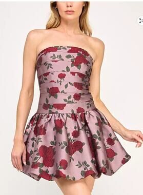 NWT Pink Rose Print Satin Fit & Flare Mini Dress by Invitee Jr size M